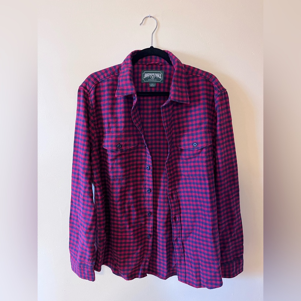 American Eagle blue and red checkered flannel